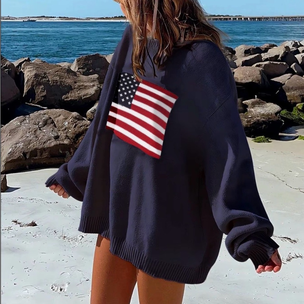 Navy Sweater with American Flag Design